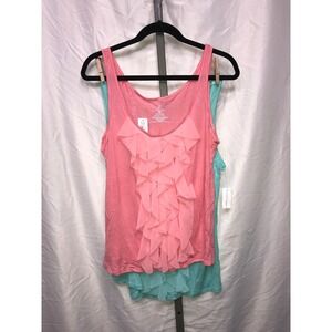 New York & Company Womens Pack of 2  Top XL Coral Pink Ruffle Trim Sleeveless